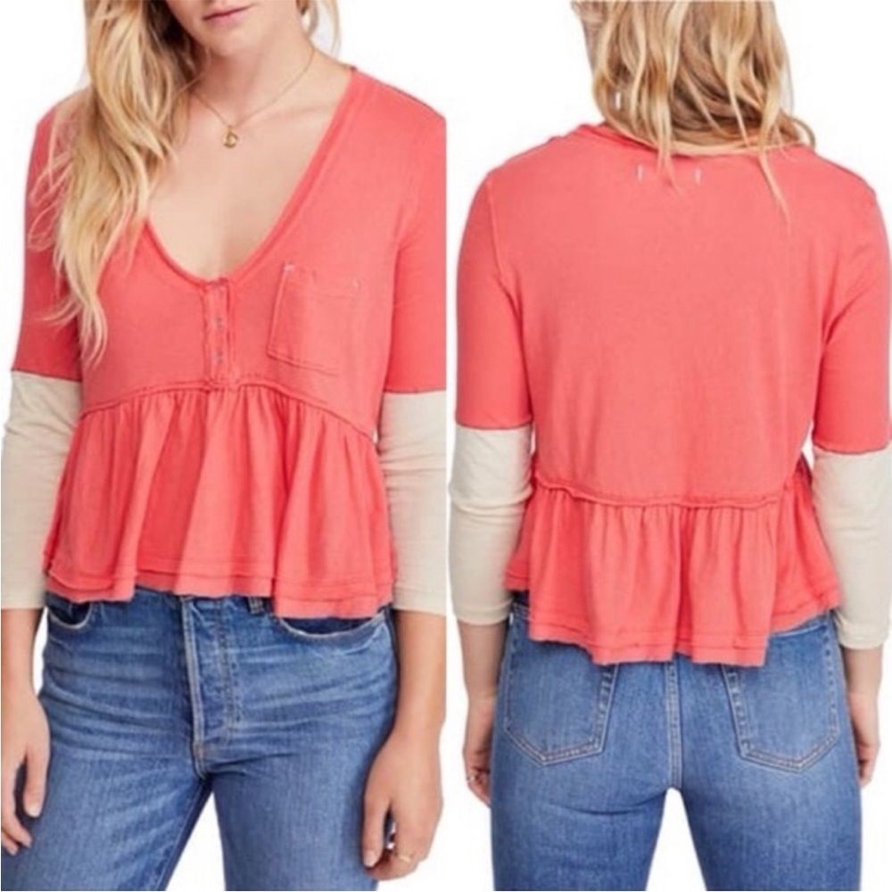 Free People Womens Size Medium Heart of Mine Colorblock Cotton Top - Picture 1 of 12